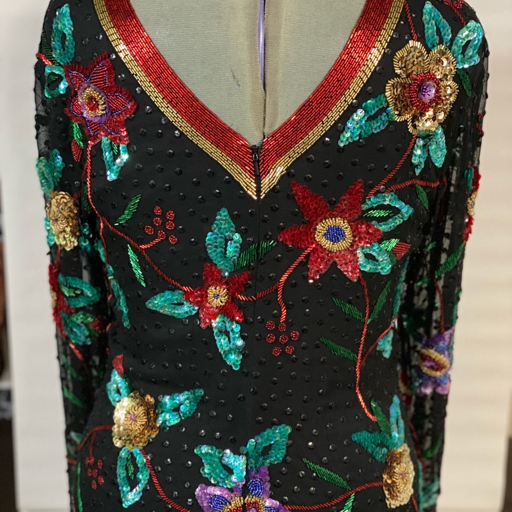 Multi- Color Bering And Sequence Silk Top - image 2